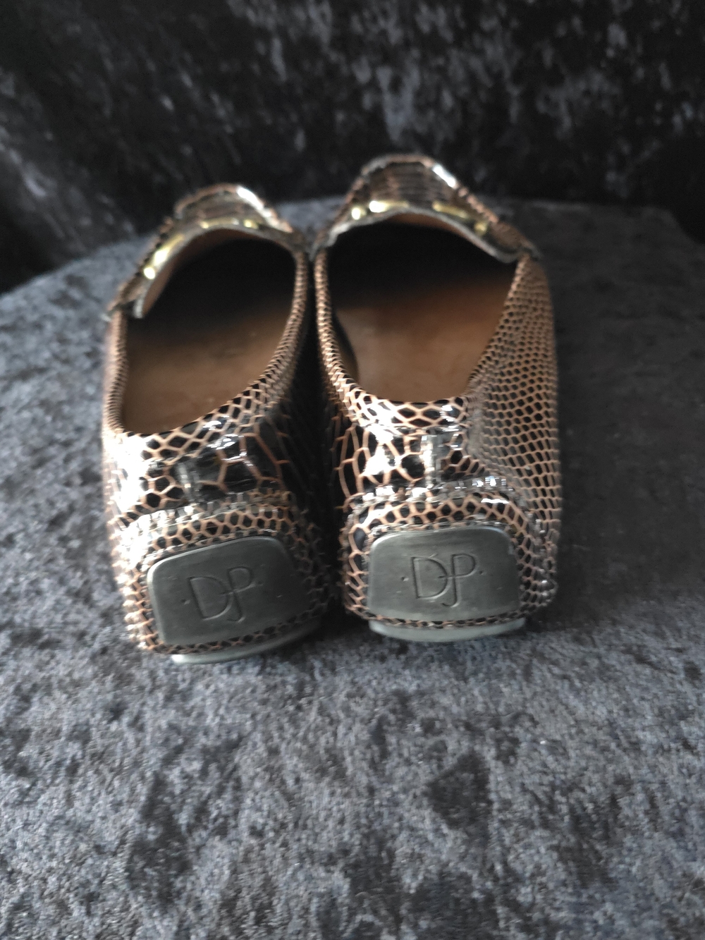 Donald J. Pliner Bronze Metallic Snake-Embossed Loafers with Gold Buckle - Picture 4 of 8